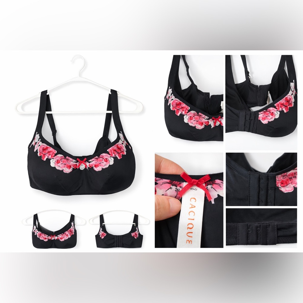 Cacique Lane Bryant 40G Black‎ Floral Underwire Bra Full Coverage